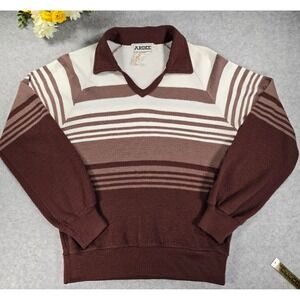 Vintage 80s ARDEE Striped Polo V-Neck Shirt Long Sleeve Women's Large Retro